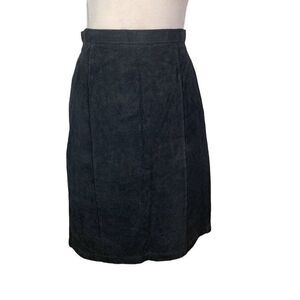 Vintage 80s Fox Run Workshop Black Suede Leather Skirt M High Waisted Pencil